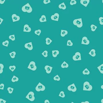 Green Heart with text work icon isolated seamless pattern on green background Stockillustratie