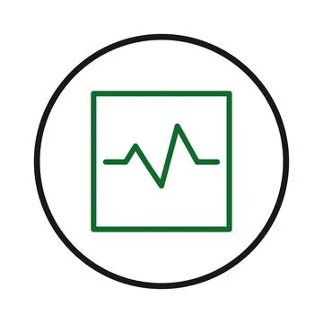 Green heartbeat line inside square against a white background inside a roun.. Stock Illustration