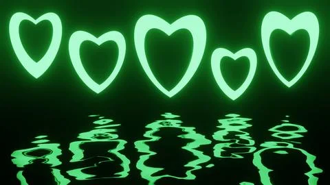 Green Hearts with Reflection Background. Valentine's Day, Wedding Concept. Stock Illustration
