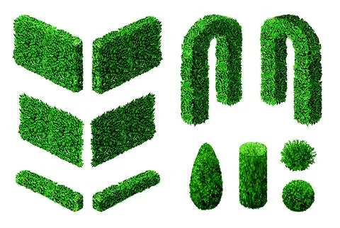 Green hedge fence isometric elements Stock Illustration