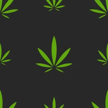 Green hemp leaves seamless pattern on black background, trendy print for fabr Stock Illustration
