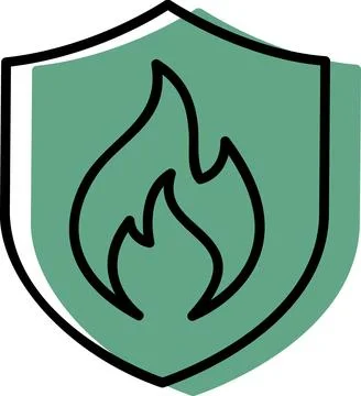 Green heraldic shield with flame symbol Stock Illustration