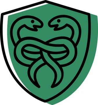 Green heraldic shield with snake emblem Stock Illustration