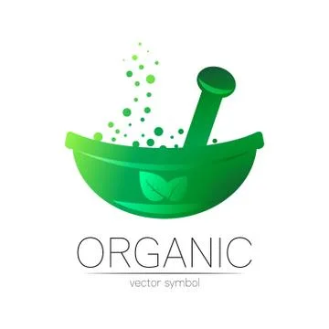 Green herbal bowl with leaf vector logotype. Concept symbol for medical, clinic Stock Illustration