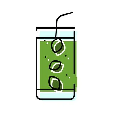 Green herbal tea drink with mint leaves icon Stock Illustration