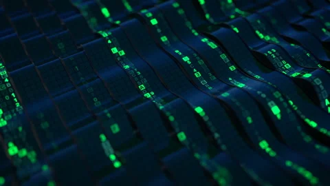 Green HEX digital data code on flexible screen seamless loop 3D render animation Stock Footage 107504245