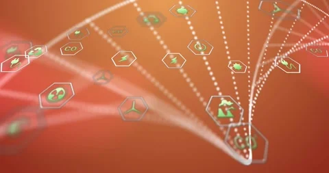 Green hex icons floating and linking as particles surge, forming spiral vortex Stock Footage 321783418