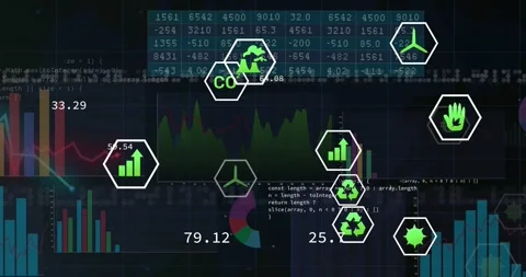 Green hex icons shifting on data refresh, updating numeric labels to show Stock Footage 329550672