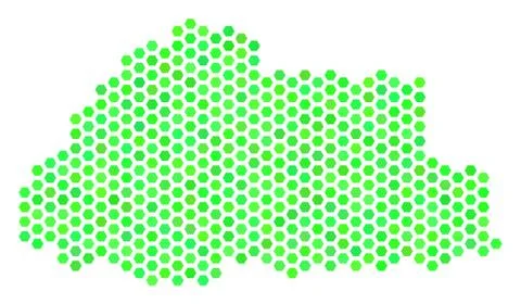 Green Hex-Tile Bhutan Map Stock Illustration
