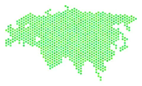 Green Hex Tile Eurasia Map Stock Illustration