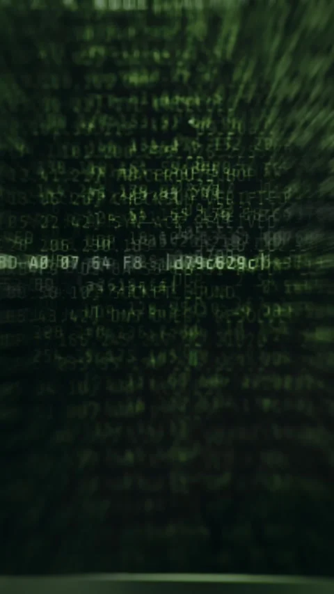Green hexadecimal code displayed on a black background, cybersecurity concept Vídeo Stock 335463676