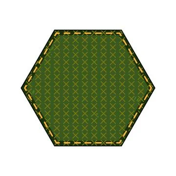 Green hexagon fabric patch with cross stitch pattern Stock Illustration