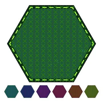 Green hexagon fabric patch with cross stitch pattern Stock Illustration