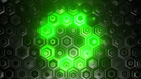 Green Hexagon Grid Motion Graphics with Pulsing Neon Light Pattern. Looped 3D Stock-Footage 343821854