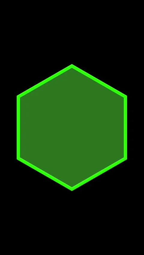 Green Hexagon Shape with Neon Green Outline on Black Background geometric Stock Footage 337459267