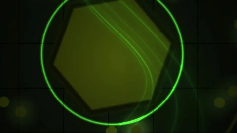 Green Hexagon Technology Animation with Glowing Circle and Rotating Line Stock Footage 343719618
