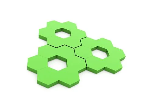 Green hexagonal gears rendered isolated on white background Stock Illustration