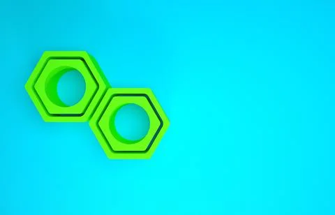 Green Hexagonal metal nut icon isolated on blue background. Minimalism concep Stock Illustration
