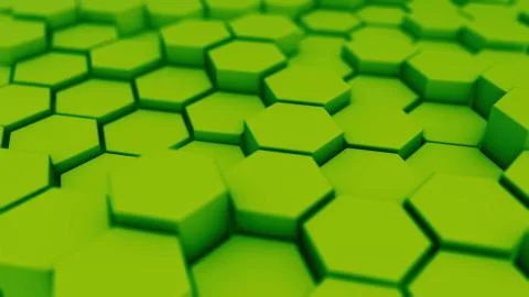 Green hexagonal motion background. 3d render of simple primitives with six an Stock Illustration