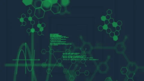 Green hexagonal patterns and code animation over dark geometric background Stock Footage 304011453