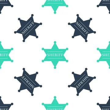 Green Hexagonal sheriff star icon isolated seamless pattern on white background Stock Illustration