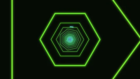 Green hexagonal tunnel with glowing lines and deep space background Stock Footage 337380704