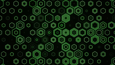 Green hexagons create a pattern on a dark background in digital art 動画素材 332908587