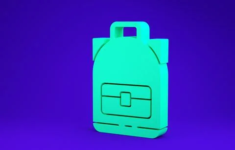 Green Hiking backpack icon isolated on blue background. Camping and mountain  イラスト素材
