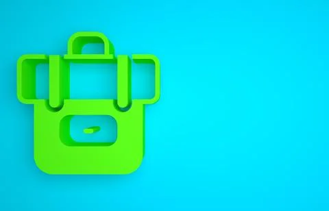 Green Hiking backpack icon isolated on blue background. Camping and mountain Illustrazione stock