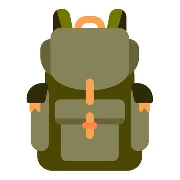 Green hiking backpack icon representing outdoor adventure, travel, camping Stock Illustration