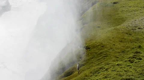 Green hill above the Gullfoss waterfall, Iceland Stock Footage 33795392