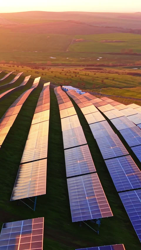 Green hill solar panels landscape, Bulgaria Vertical video. Stock Footage 342941135