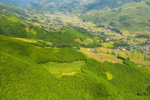 Green hills and patchwork fields in Sapa valley Stock Photos