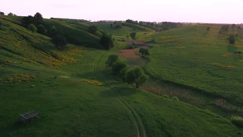 Green hills at sunset Video stock 255187064