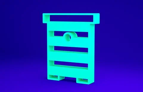 Green Hive for bees icon isolated on blue background. Beehive symbol. Apiary and Illustrazione stock