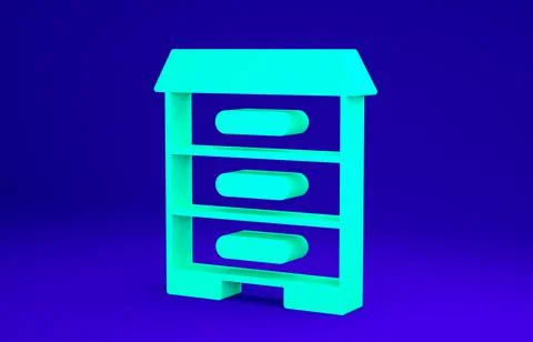 Green Hive for bees icon isolated on blue background. Beehive symbol. Apiary and Illustrazione stock