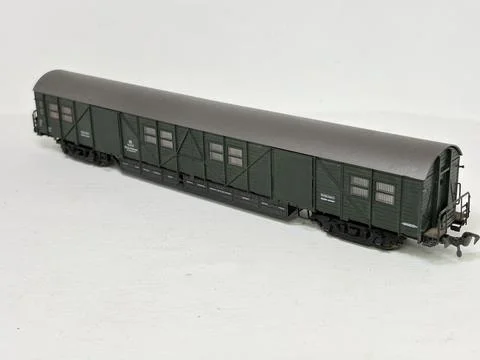 Green HO scale model railway baggage wagon made in Austria. Stock Photos