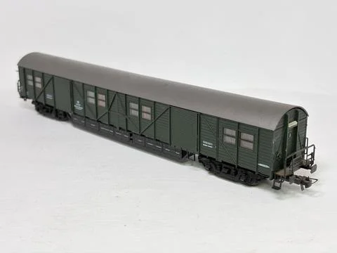 Green HO scale model railway baggage wagon made in Austria. Stock Photos