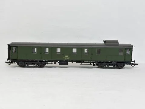 Green HO scale model railway baggage wagon made in Austria. Stock Photos