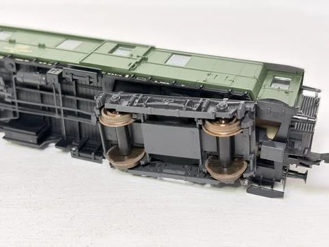 Green HO scale model railway baggage wagon made in Austria. Stock Photos