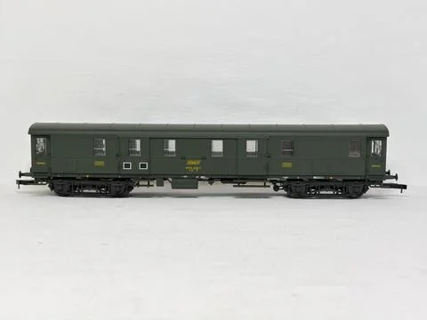 Green HO scale model railway baggage wagon made in Austria. Stock Photos