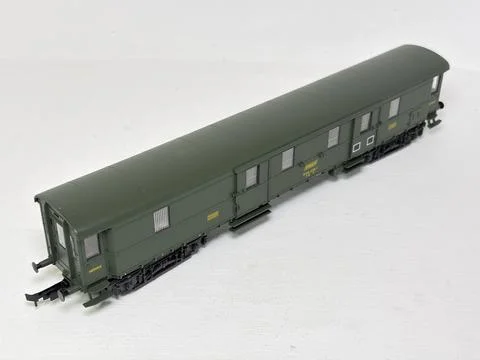 Green HO scale model railway baggage wagon made in Austria. Stock Photos