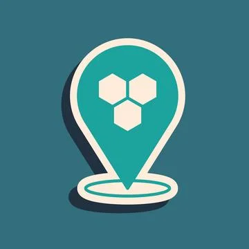 Green Honeycomb bee location map pin pointer icon isolated on green backgro.. Stock Illustration