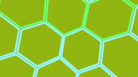 Green honeycomb pattern with glowing light blue borders Stock Illustration