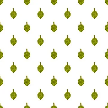 Green hop cones seamless pattern on white background Stock Illustration