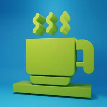 Green Hot chocolate cup with marshmallows icon isolated on blue background... Stock Illustration