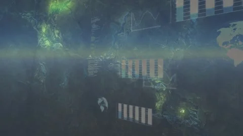 Green hotspot pulsing, data HUD sliding, bars rising, text scrolling, showing Stock Footage 329122268