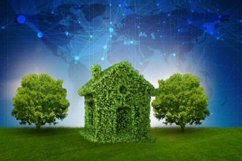 Green house and tree in ecologic living concept - 3d rendering Stock Illustration