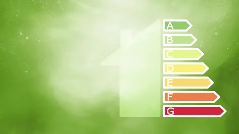 Green house energy efficiency icon on green nature bokeh loop animation Stock Footage 341900314