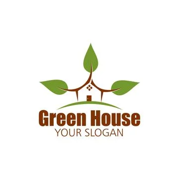 Green house, house with leaf. Vector logo icon template Stock Illustration